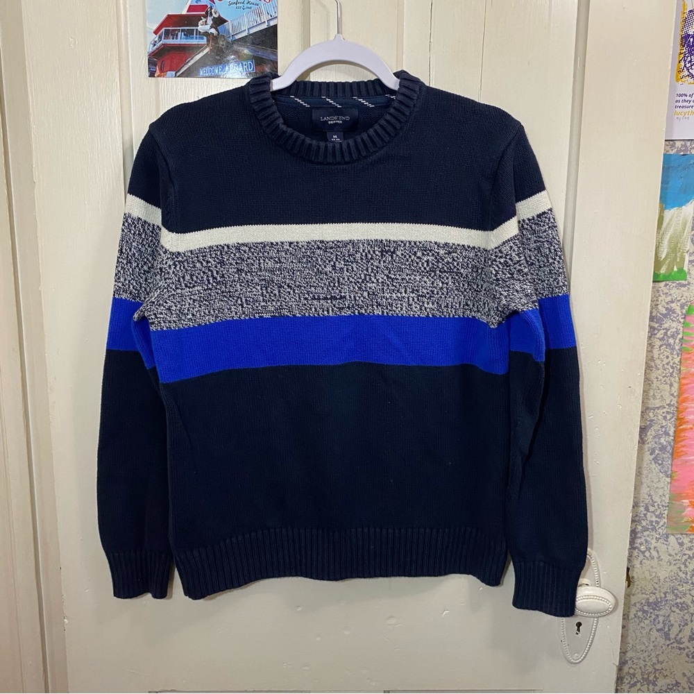 LANDS’ END | Drifter Men's Black and Blue Striped Sweater